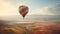 Hot air balloon soaring above beautiful landscape.