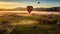 Hot Air Balloon Soars amidst Majestic Mountains and Vineyards at Sunrise. Generative AI