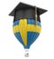 Hot Air Balloon with Swedish flag and Graduation cap