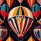 Hot air balloon transport, elegant vintage retro art deco style illustration