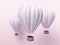 Hot air balloon white and pink stripes, colorful aerostat on blue background. 3d render