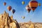 Hot air ballooning near Uchisar castle, Cappadocia