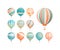 Hot air balloons flat vector illustrations set. Colorful vintage aerial vehicles for flights isolated on white