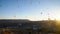 Hot air balloons flying over valley at sunrise. Cappadocia. Turkey