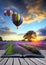 Hot air balloons lavender landscape magic book