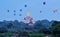 Hot air balloons in the morning sunrise of myanmar