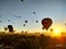 Hot air balloons over Teotihuacan in Mexico