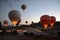 Hot-air balloons preparing for takeoff at Cappadocia Turkey