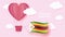 Hot air balloons in shape of heart flying in clouds with national flag of Zimbabwe. Paper art and cut, origami style with love to
