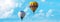 Hot air balloons in sky with clouds. Banner design