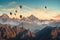 hot air balloons soaring over a mountain range