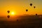 Hot air balloons at sunrise in Cappadocia Turkey