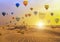 Hot air balloons sunset sand desert