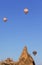 Hot air balloons with Turkish symbolic on blue clear sunlit sky