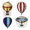 Hot Air Balloons. Vector retro flying airships with decorative elements. Template transport for Romantic logo. Hand