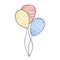 Hot air color ballons for holiday card design hand drawn