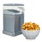 Hot Air Popcorn Making Machine with dish full of popcorn. 3D rendering