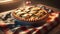 Hot apple pie on a table with the American flag. Concept of American patriotism