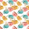 Hot beverages in cute teacups Seamless pattern digital illustration