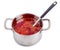 Hot borsch in a steel pan isolated