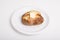 Hot Buttered Baked Potato on White Plate and Background