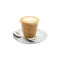 Hot caffe latte coffee with latte art tulip in a glass isolated on white background with clipping path.