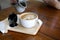 Hot cappuccino mocha coffee with latte art