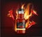 Hot chili sauce on fire vector realistic. Product placement mock up bottle. Label design advertise 3d illustrations