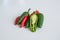Hot chilli peppers on white background