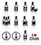 Hot chilli sauce bottle icons set