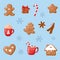 Hot chocolate, gingerbread, cinnamon, lollipop. Set of vector illustrations