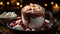 Hot chocolate, gourmet dessert, whipped cream, indulgence, winter refreshment generated by AI