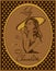 Hot chocolate. The label for the drink. Retro image. Elegant girl in a hat. Vintage. Frame with polka dots. Vector.