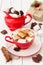 Hot chocolate with marshmallows. Christmas holiday drink