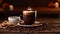 Hot Chocolate with Whipped Cream and Black Coffee on a Wooden Background