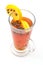 Hot citrus drink with alcohol and orange slices and spices, winter drink, product photography for restaurant or cafe