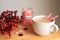 Hot coco with peppermint sticks jar wreath and snow flakes