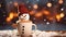 Hot cocoa with marshmallow snowmen and candy cane. Generative AI