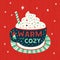 Hot cocoa mug whipped cream flat vector icon