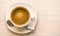 Hot coffee or Americano in white cup on beautiful texture of white table, space for text. Top view image hot coffee in white cup,