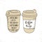 Hot Coffee Disposable to go Cup with lids and text - Coffee to go isolated on a white. Hand drawn illustration