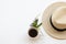 Hot coffee espresso with hat of lifestyle woman relax arrangement flat lay style