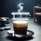 hot coffee with a faint steam. An image of the battery status bar almost full. floating on top.Concept of coffee to recharge your
