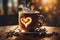 hot coffee with steam heart. ai generative