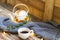 Hot coffee ,teapot and knitting wool scarf of lifestyle woman relax in winter season