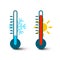 Hot and Cold Thermometer Icons with Sun