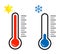 Hot and cold thermometers on white background. Variety vector thermometers in flat style