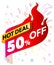 Hot deal 50% off banner in flaming hot background with colorful doodle design.
