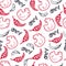 Hot Delicious Spicy Chicken Meat Dish Vector Graphic Seamless Pattern
