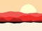 Hot desert landscape with a mountain silhouette. Panoramic landscape with hills. Vector